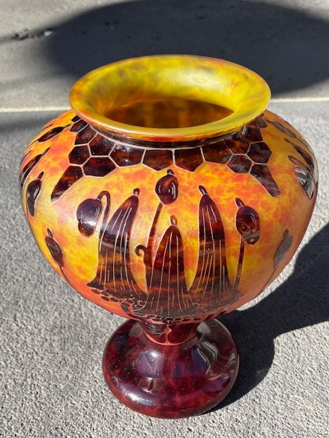 Important Vase Signed: "le Verre Français" Decorated With Campanules Around 1922-1925. -photo-2