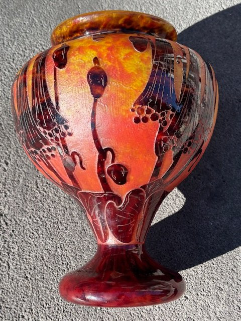 Important Vase Signed: "le Verre Français" Decorated With Campanules Around 1922-1925. -photo-4