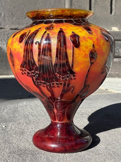 Important Vase Signed: "le Verre Français" Decorated With Campanules Around 1922-1925. -photo-8