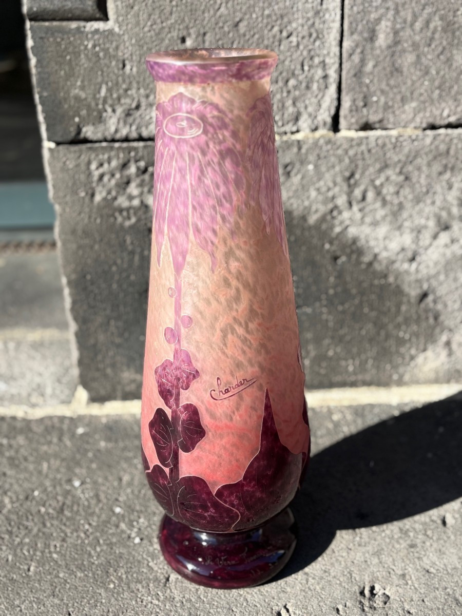Large “charder” Vase With Dahlias Decor 48.5 Cm