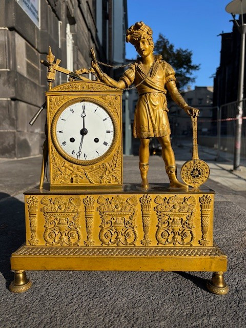 "empire Gilt Bronze Clock The Musician"