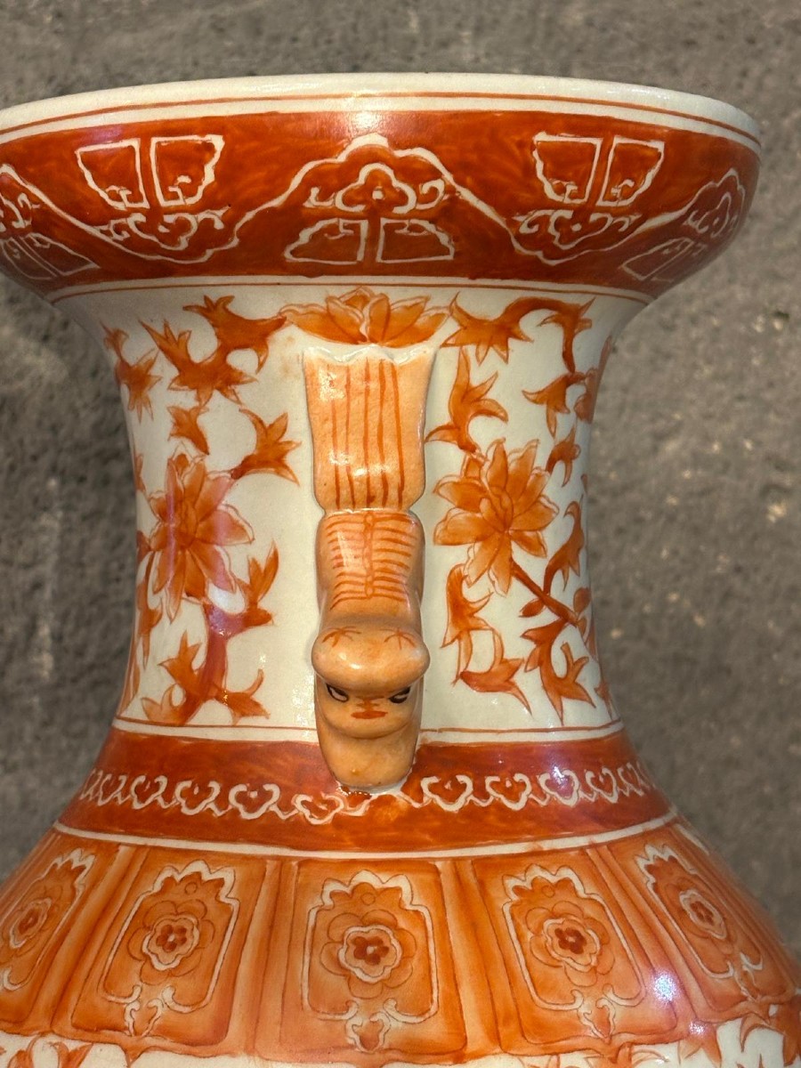 Vase en porcelaine, décor "fleurs de lotus "orangé /Chine/Début XXe siècle-photo-4