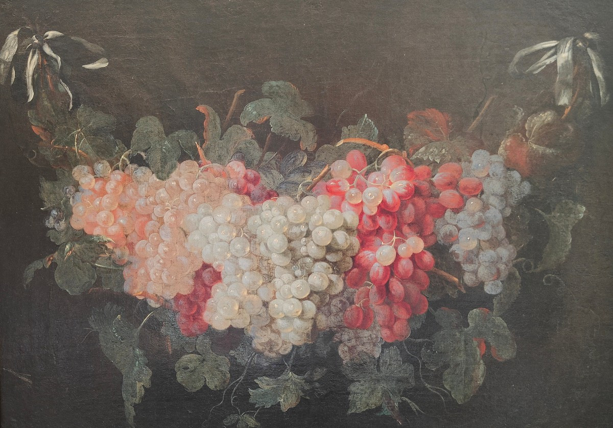 Nature morte  Guirlande de Raisins XVIIIème  Huile sur toile-photo-3