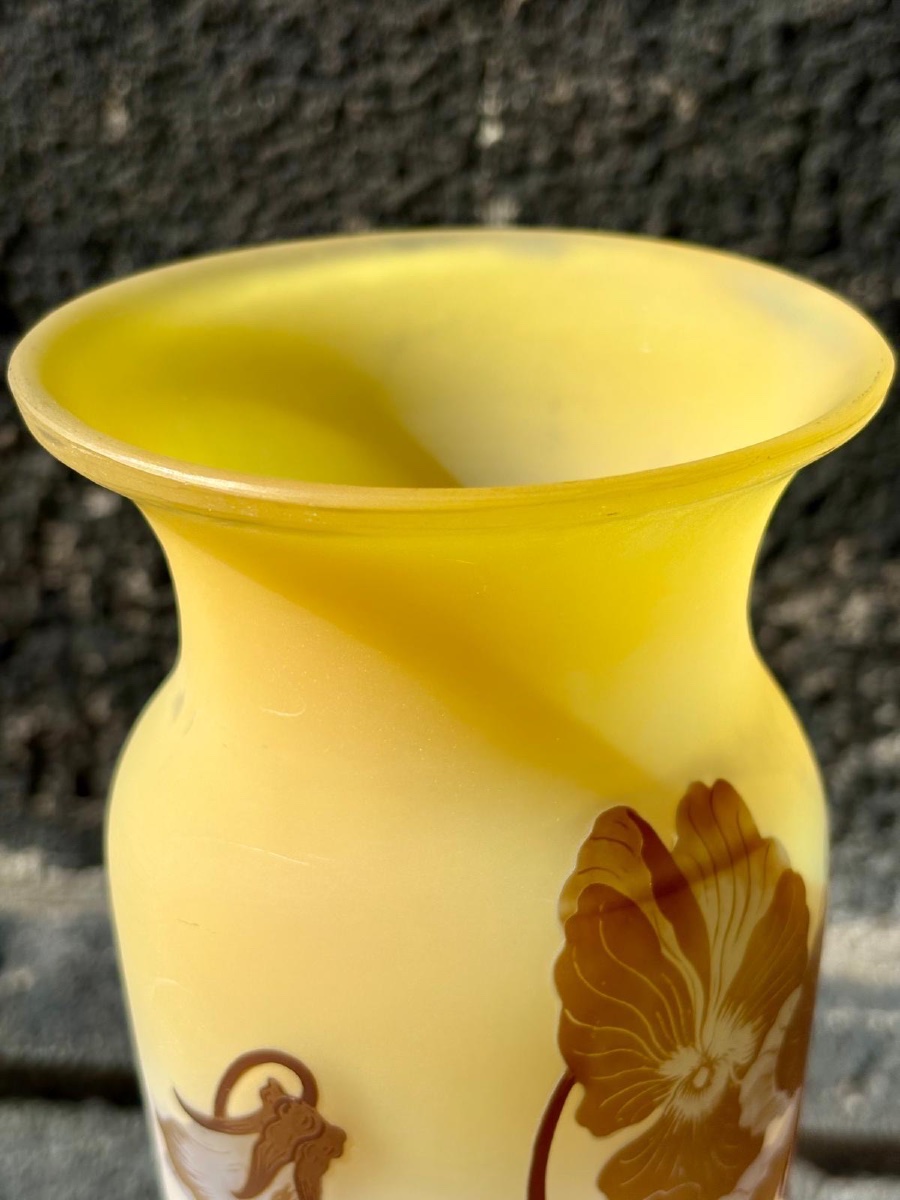 GALLÉ  41 cm /Important vase soliflore à décor de pensées-photo-1