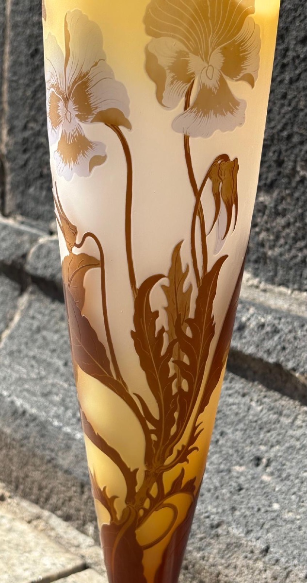 GALLÉ  41 cm /Important vase soliflore à décor de pensées-photo-6