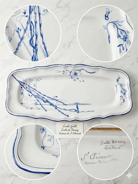 Plat service asperges Art Nouveau (ST Clément) - SIGNÉ -L : 61 cm