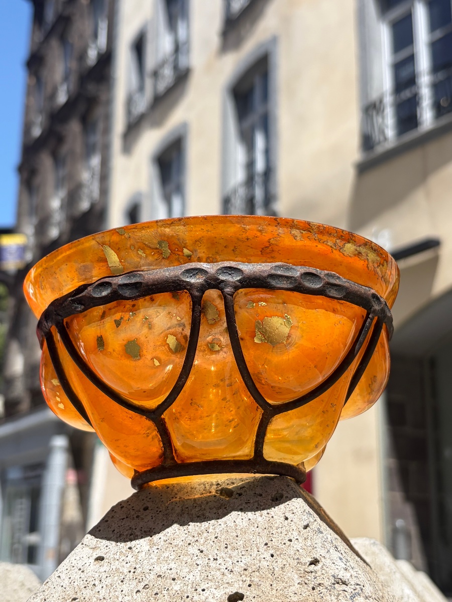 Coupe Verre & Fer Forgé Signée DAUM NANCY & L. MAJORELLE-photo-4