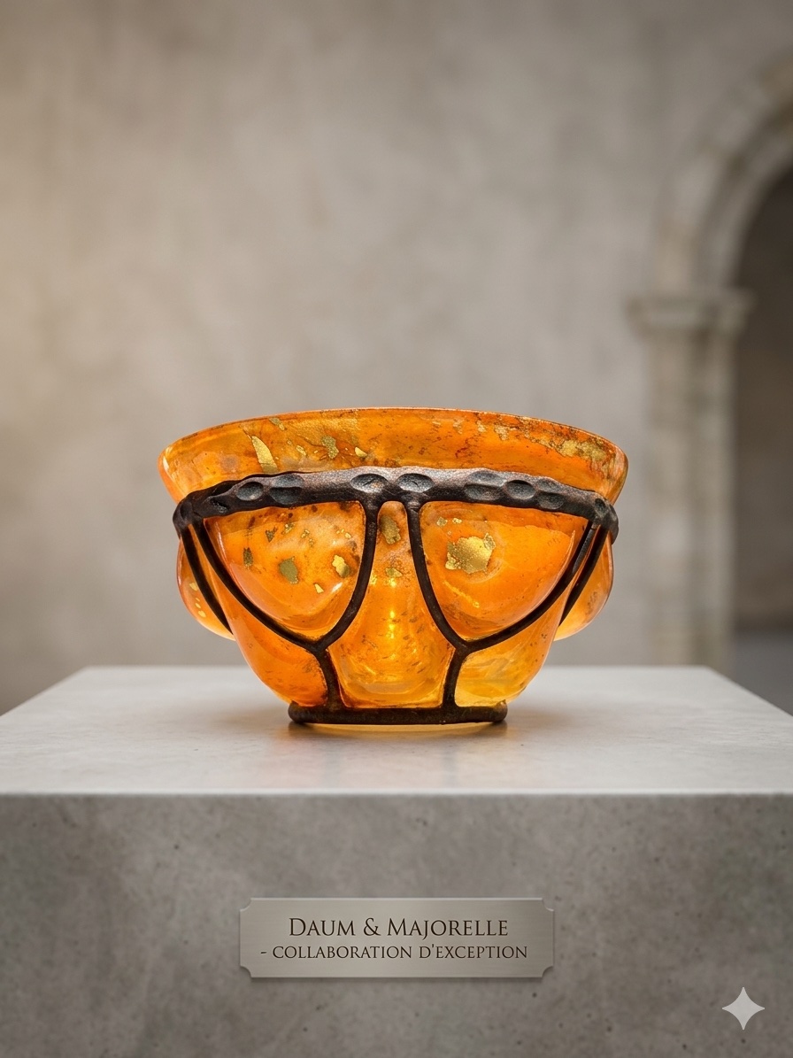 Coupe Verre & Fer Forgé Signée DAUM NANCY & L. MAJORELLE