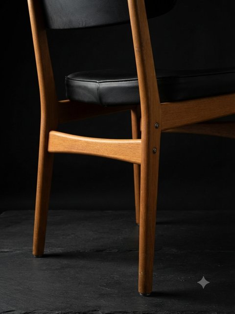 Ensemble de 7 chaises vintage scandinave teck circa 1960 " Ameublement Siège NF"-photo-4
