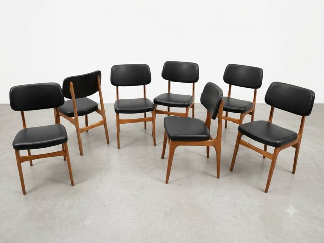 Ensemble de 7 chaises vintage scandinave teck circa 1960 " Ameublement Siège NF"