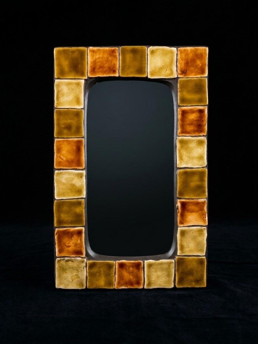Mithe Espelt Large Mirror: Vintage Glazed Ceramic Wall Mirror, L: 37.5 Cm-photo-2