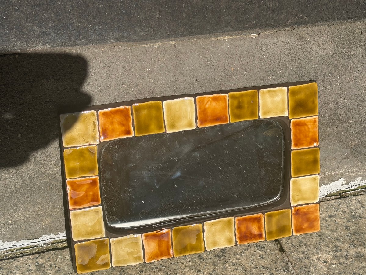 Mithe Espelt Large Mirror: Vintage Glazed Ceramic Wall Mirror, L: 37.5 Cm-photo-3