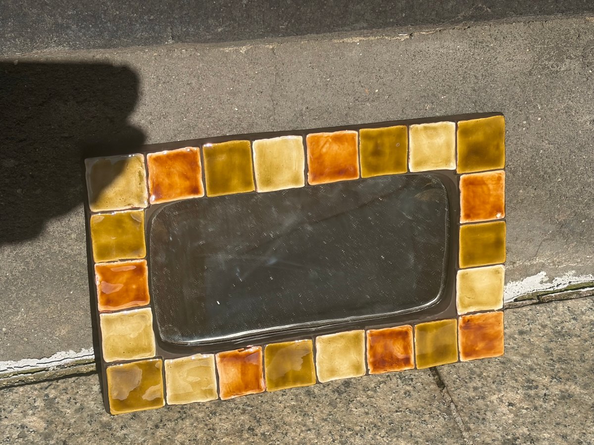 Mithe Espelt Large Mirror: Vintage Glazed Ceramic Wall Mirror, L: 37.5 Cm-photo-4