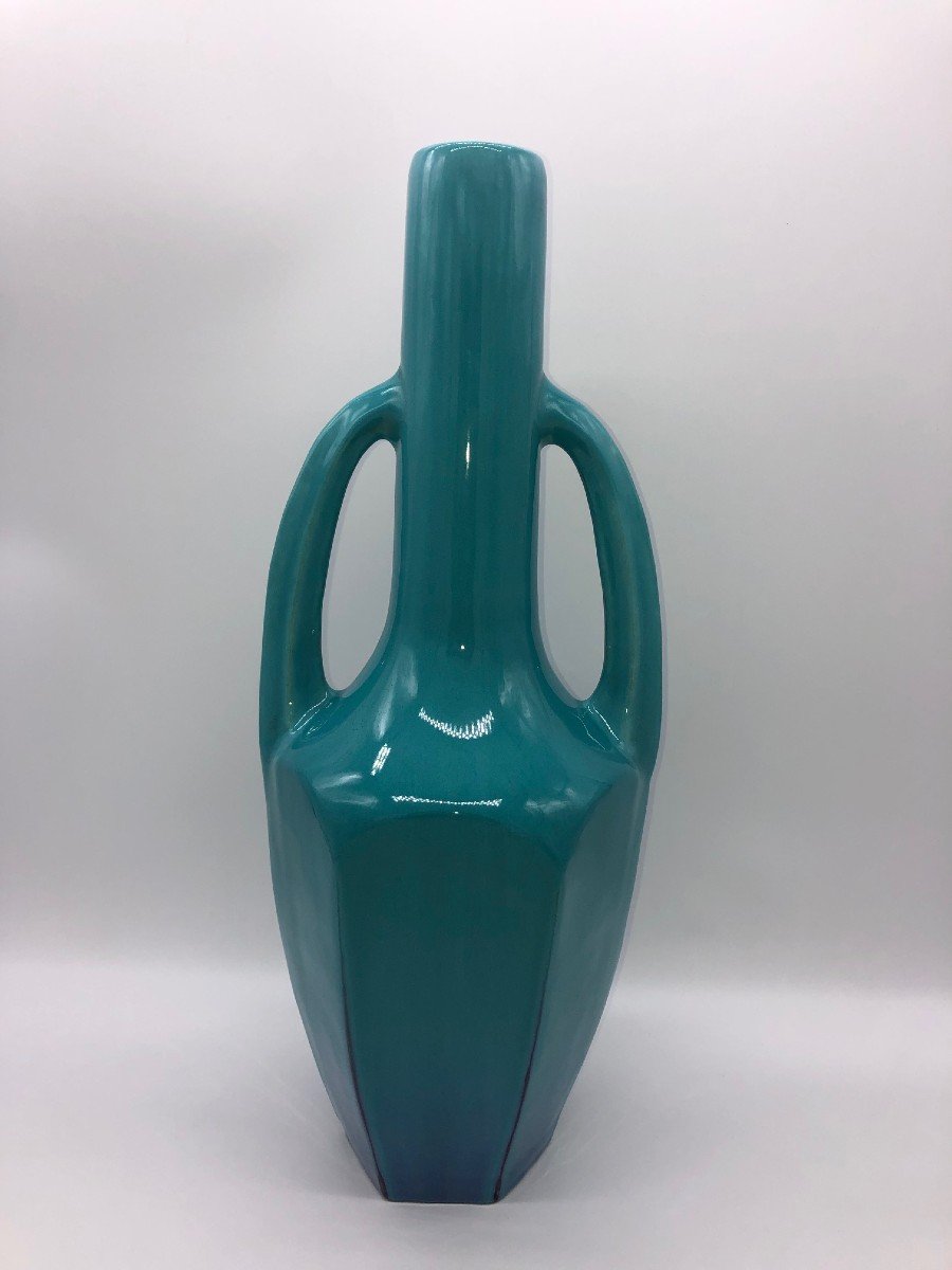 Art-deco Blue Ceramic Vase-photo-2