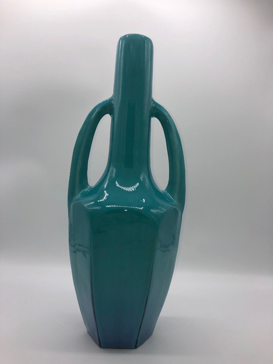 Art-deco Blue Ceramic Vase-photo-4