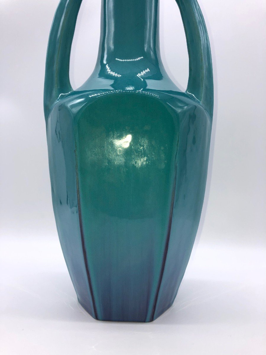 Art-deco Blue Ceramic Vase-photo-4