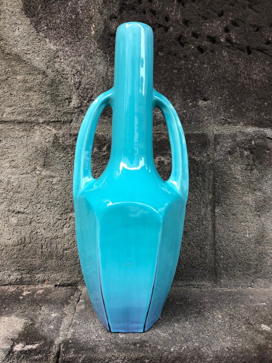 Art-deco Blue Ceramic Vase-photo-7