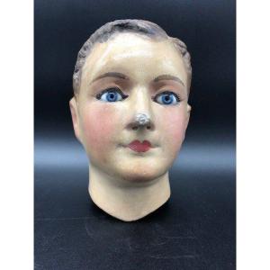 Tête Mannequin Vitrine Marotte Papier Mâché Napoléon III