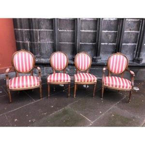 Set Of 2 Armchairs + 2 Louis XVI Seats