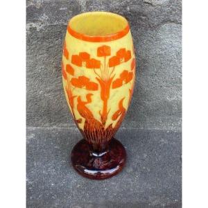 French Glass - Large Decorative Vase Amourettes