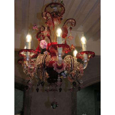 Stunning Murano Chandelier In Perfect Condition And Completely Revised, 6 Branches