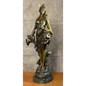 Bronze Sculpture Of A Nude Goddess/nature, Art Nouveau, 19th Century