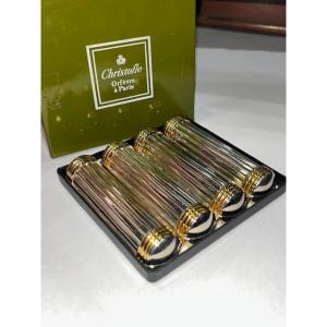 "Christofle portes couteaux modèle Aria " 4 portes couteaux en métal argenté modèle Aria signés