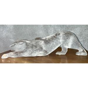 Lalique France – Sculpture "Panthère Zeila" en cristal poli et satiné