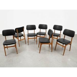 Ensemble de 7 chaises vintage scandinave teck circa 1960 " Ameublement Siège NF"