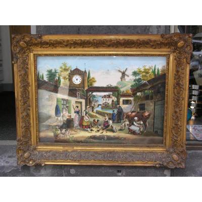 Très Rare Tableau Automate Animé à Musique Maison Tharin