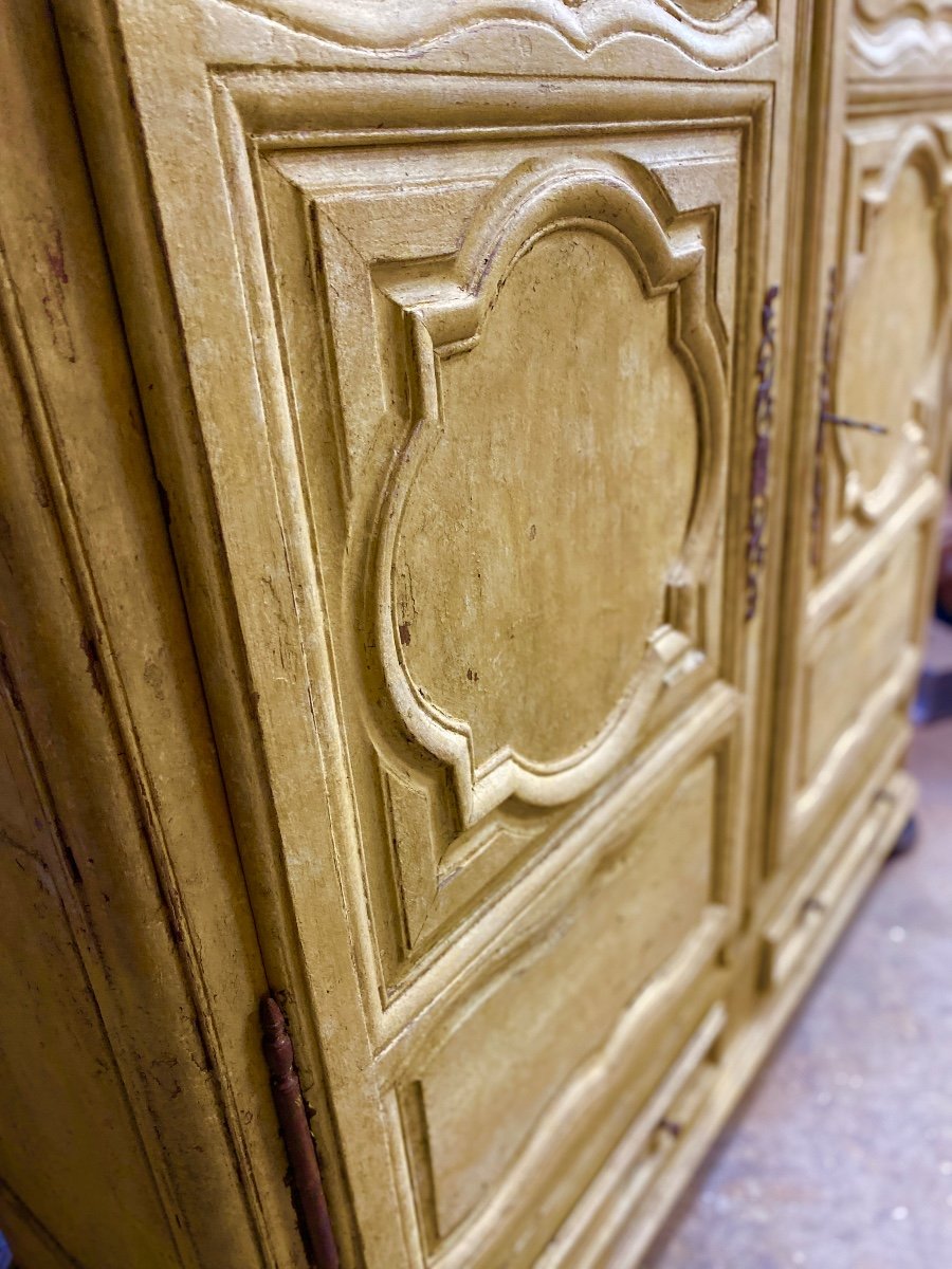 Armoire Lingère Patinée 18e 2 Portes 2 Tiroirs -photo-4