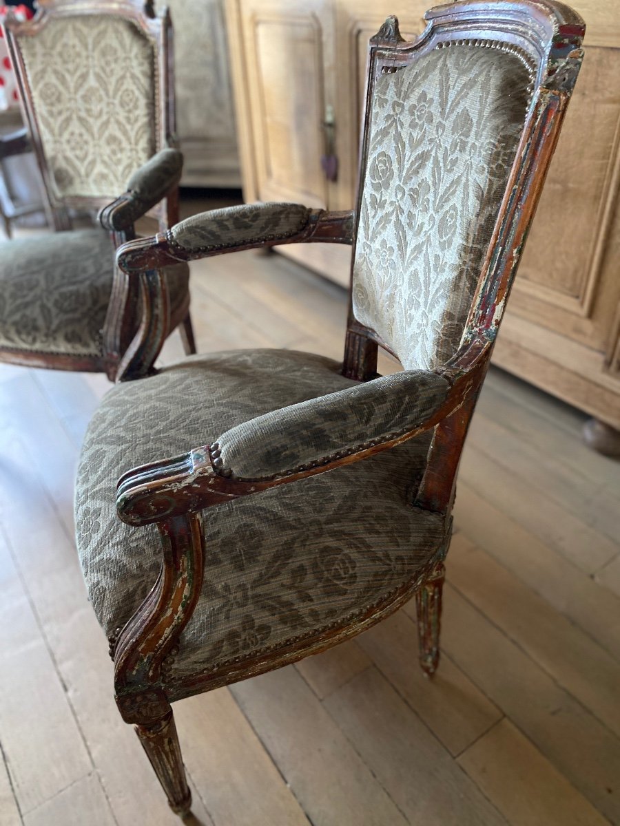 Pair Of Louis XVI Armchairs 19th Gendarme Hats-photo-3