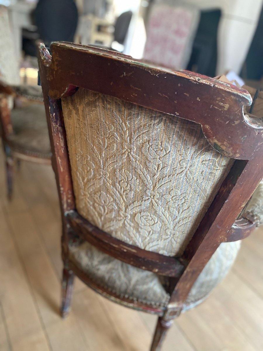 Pair Of Louis XVI Armchairs 19th Gendarme Hats-photo-7