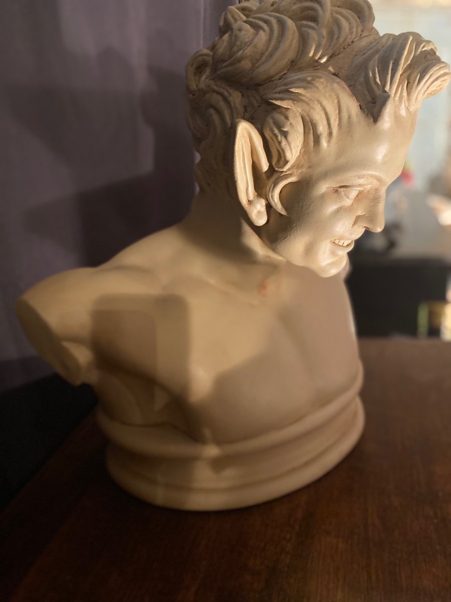 Buste Faune De Vienne 19e Plâtre cachet du Louvre -photo-2