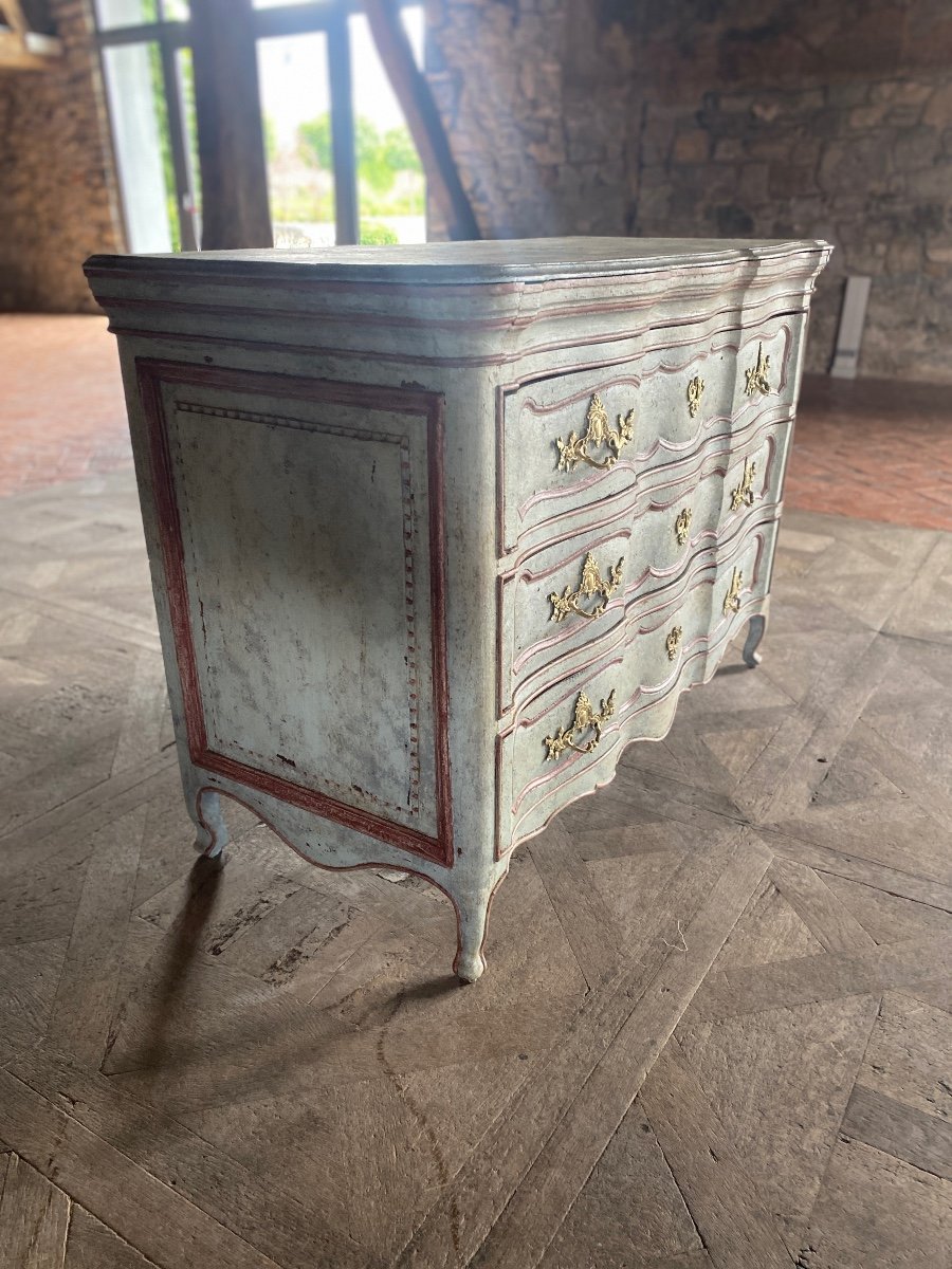 Louis XV Commode Curved 18th Century 4 Drawers In Polychrome Oak-photo-4