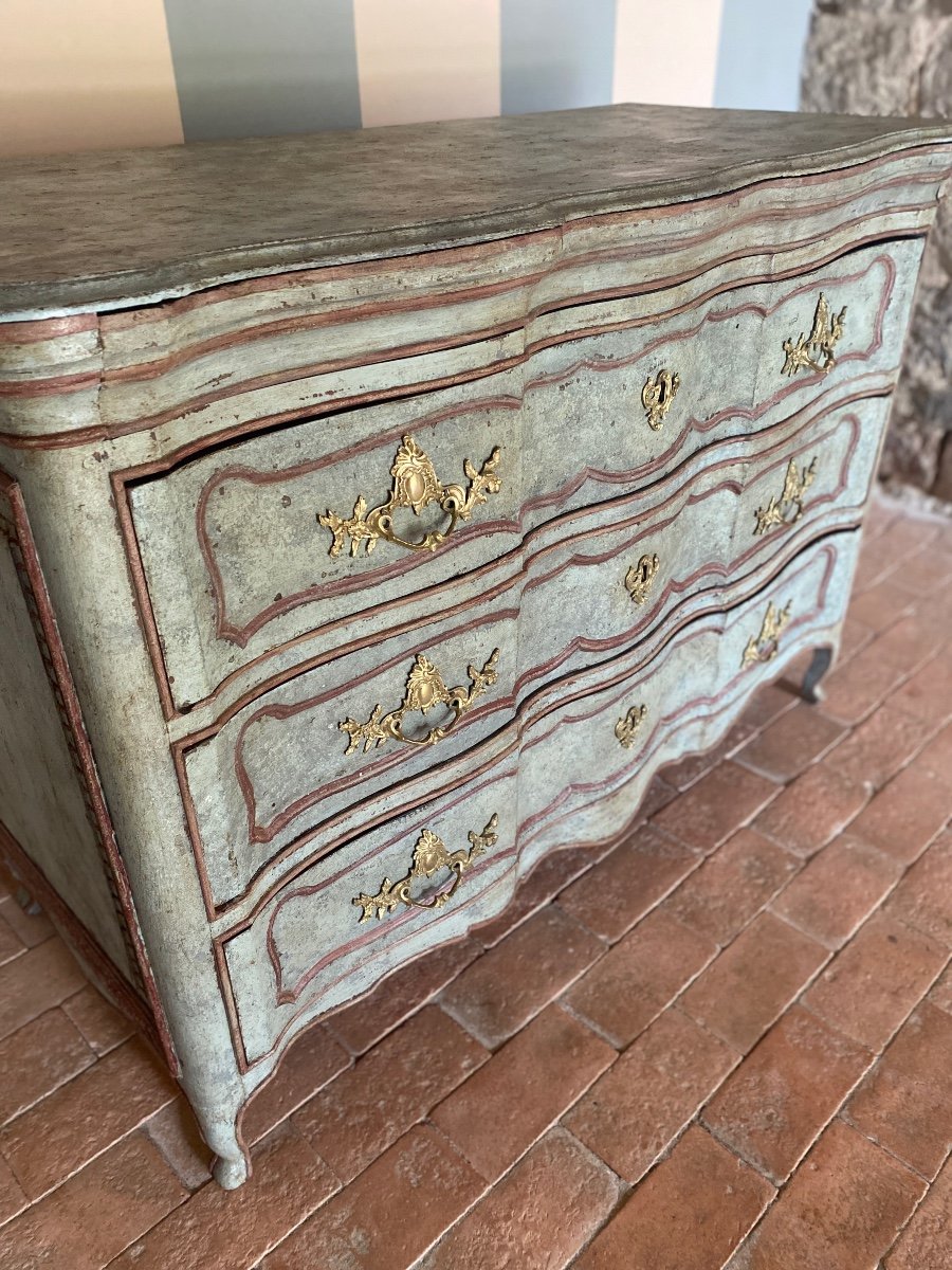 Louis XV Commode Curved 18th Century 4 Drawers In Polychrome Oak-photo-1