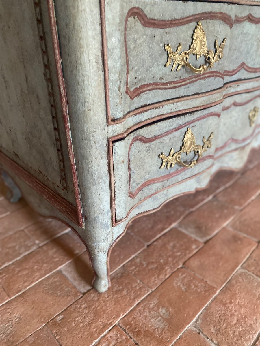 Louis XV Commode Curved 18th Century 4 Drawers In Polychrome Oak-photo-7