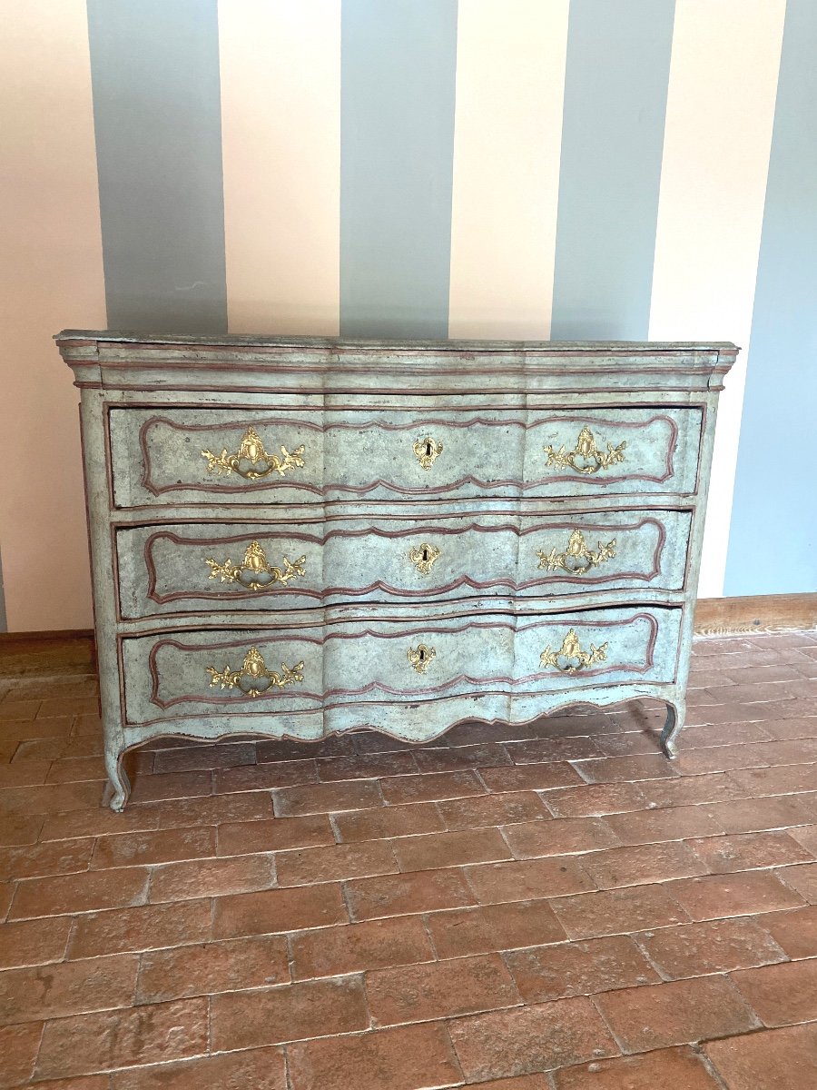 Louis XV Commode Curved 18th Century 4 Drawers In Polychrome Oak