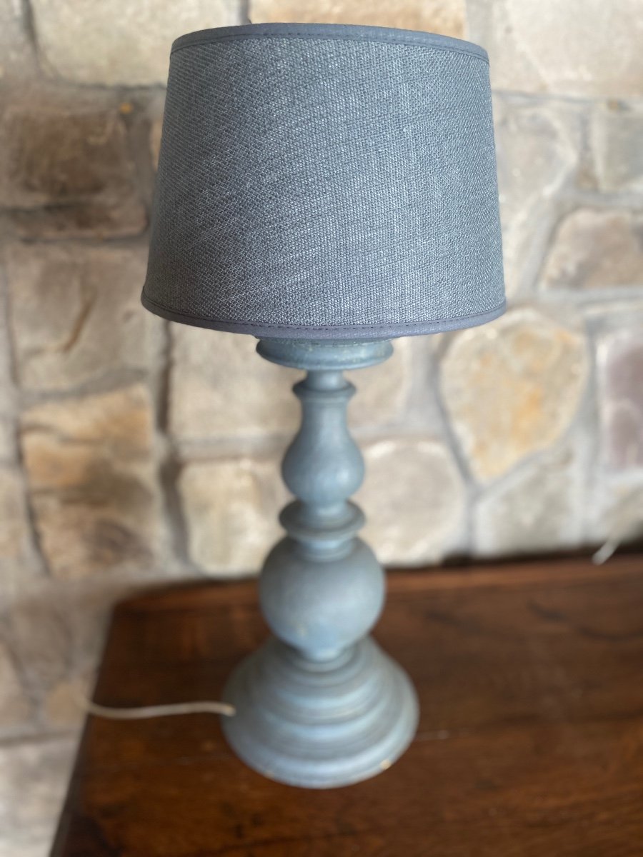 Patinated Lamp Very Nice Model, Blue 19th Century-photo-2
