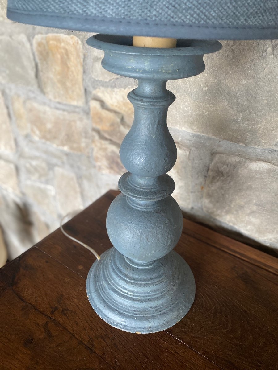 Patinated Lamp Very Nice Model, Blue 19th Century-photo-3