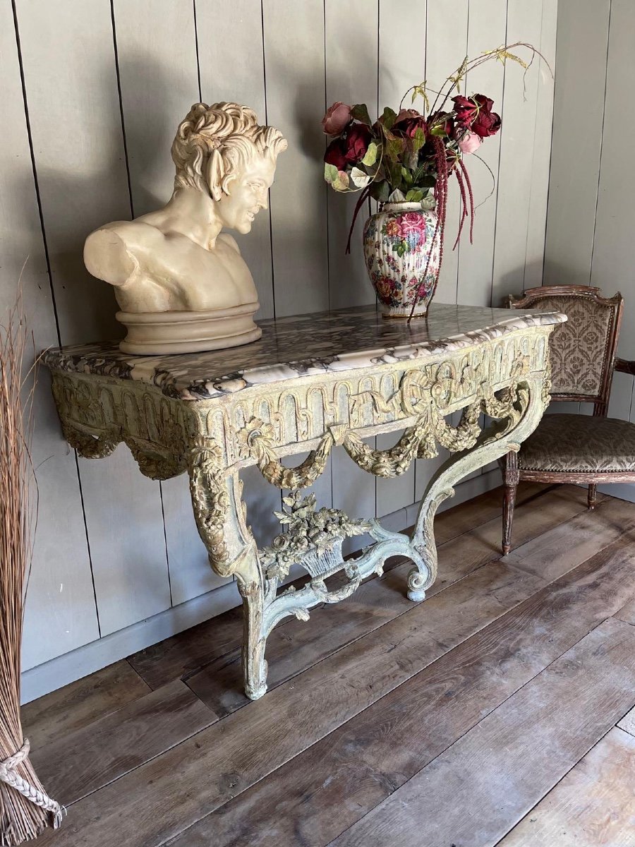 Console Datant Du18e Siècle Louis XV Transition Avec Marbre  D’origine -photo-2