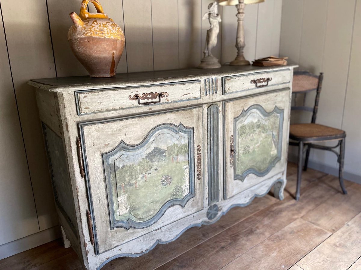 Buffet Patine Louis XV Datant Du 18e Siècle Magnifique Peinture -photo-4