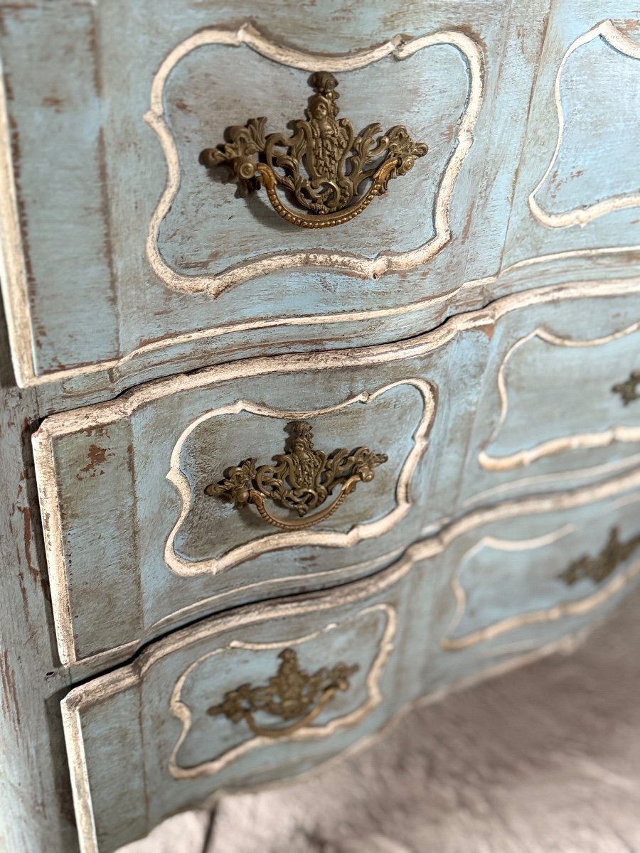Louis XV Curved Chest Of Drawers Dating From The 18th Century Polychrome -photo-2