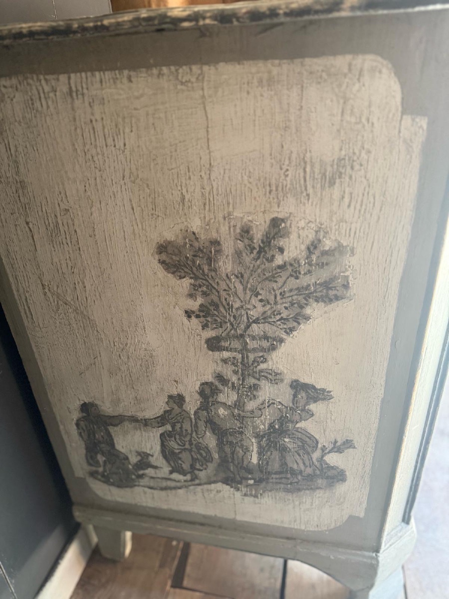 Louis XIV Chest Of Drawers Dating From The End Of The 18th Century With Toile De Jouy Motifs -photo-4