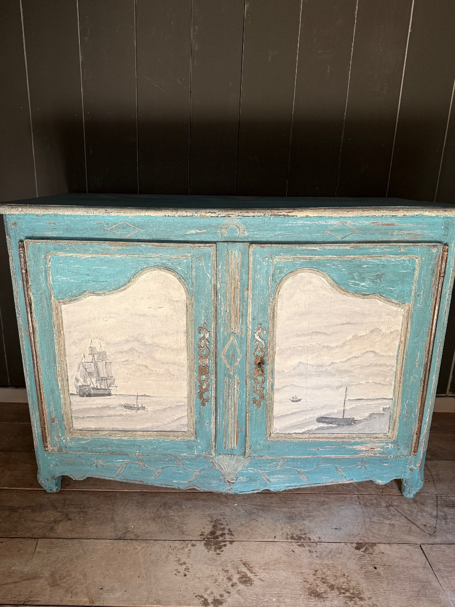 Buffet dressoir Louis xv datant du 18e siècle belle patine et peinture marine-photo-1
