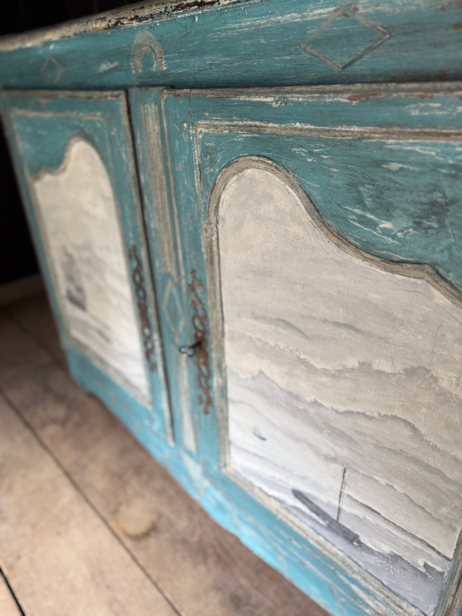 Buffet dressoir Louis xv datant du 18e siècle belle patine et peinture marine-photo-4