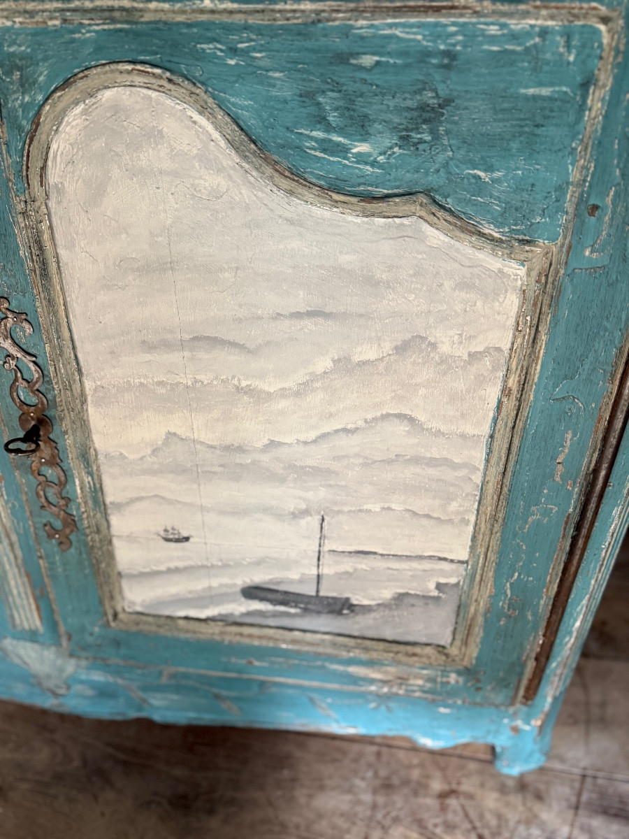 Buffet dressoir Louis xv datant du 18e siècle belle patine et peinture marine-photo-5