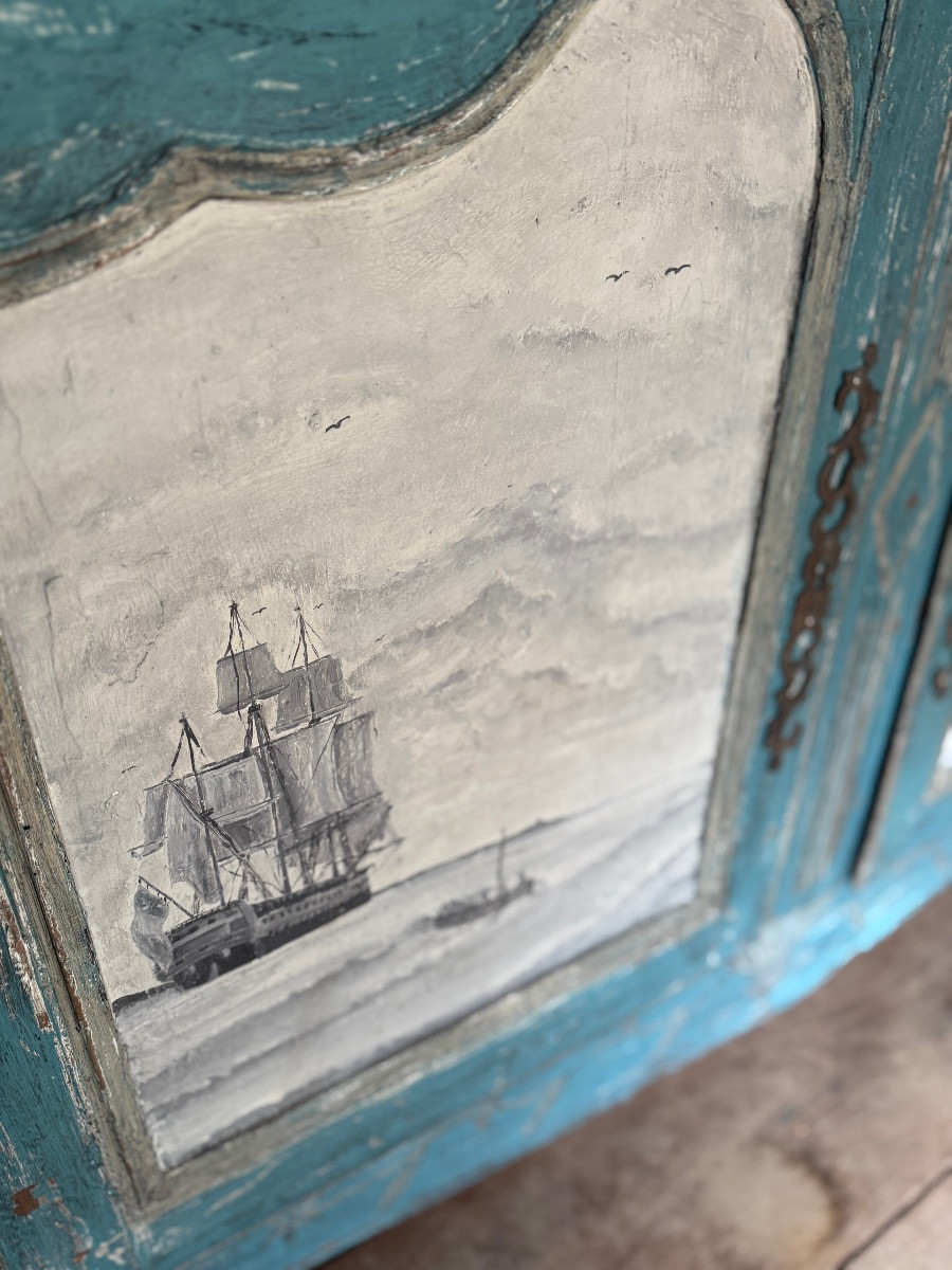 Buffet dressoir Louis xv datant du 18e siècle belle patine et peinture marine-photo-6
