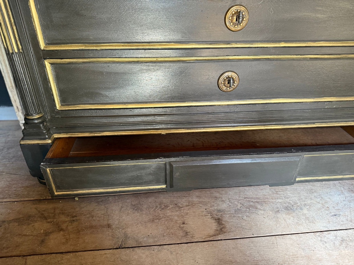 Napoleon III Chest Of Drawers Dating From The End Of The 19th Century, Rich Black And Gold Patina -photo-1