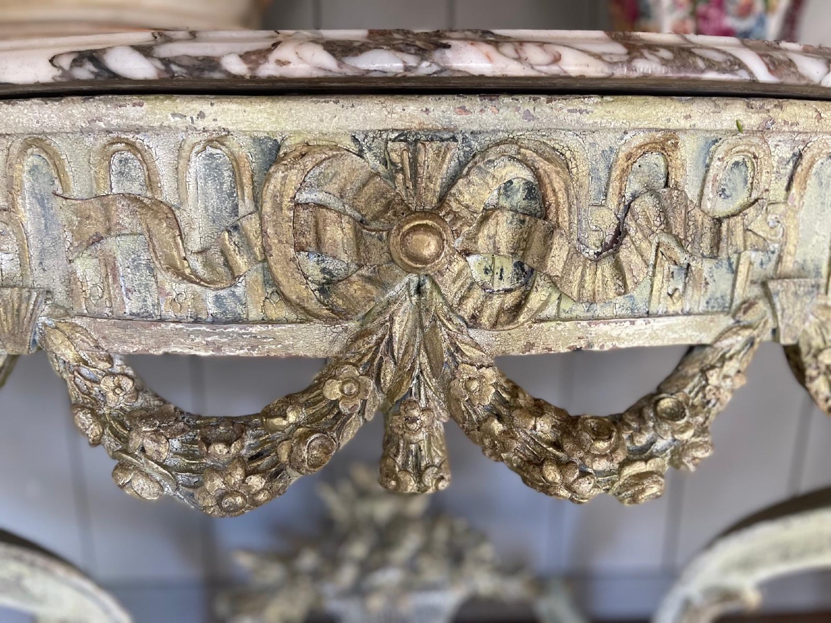 Console sculptée Louis XV transition datant du 18 e siècle avec marbre d’origine -photo-8